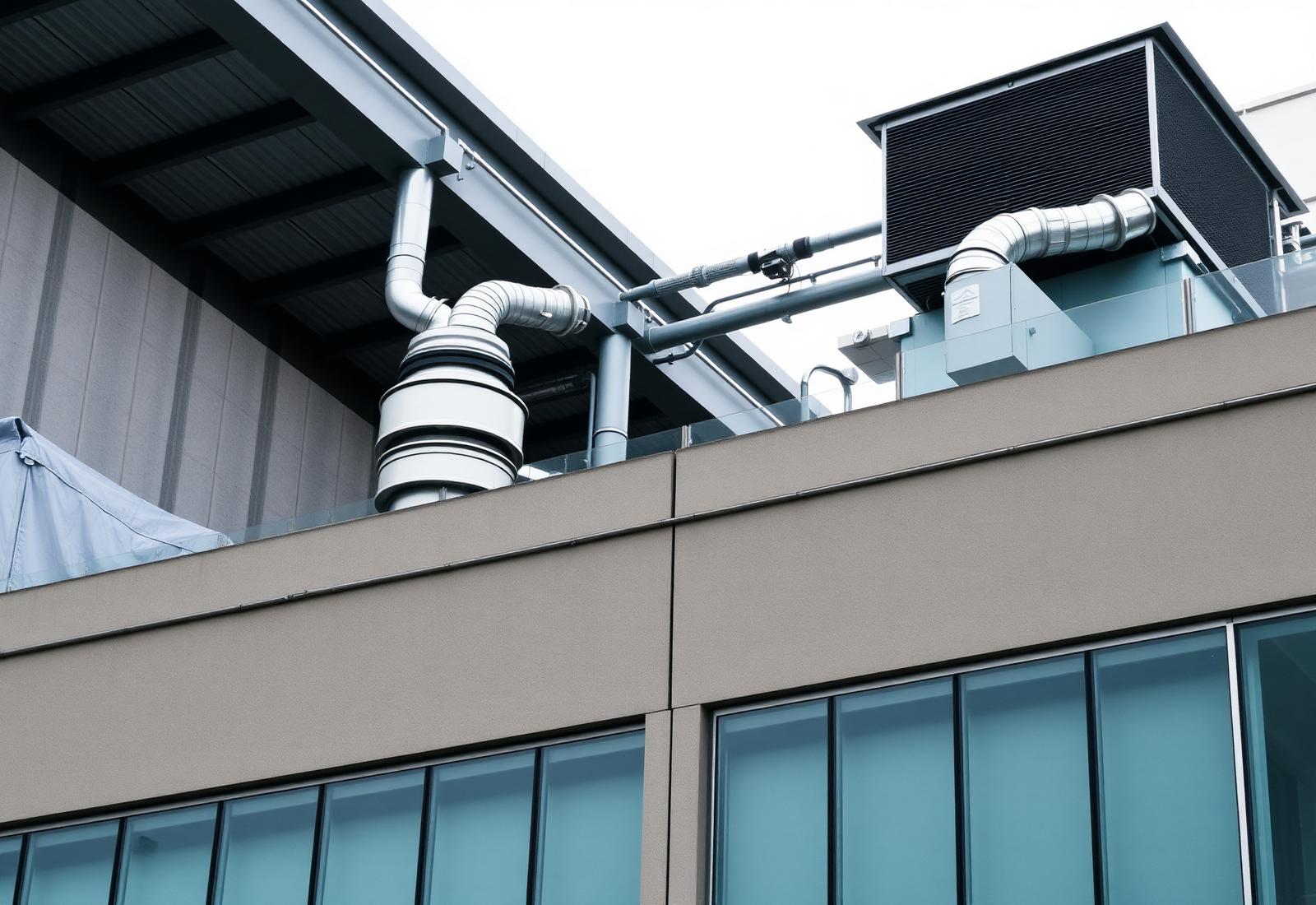 Équipements de ventilation sur le toit d'un bâtiment commercial